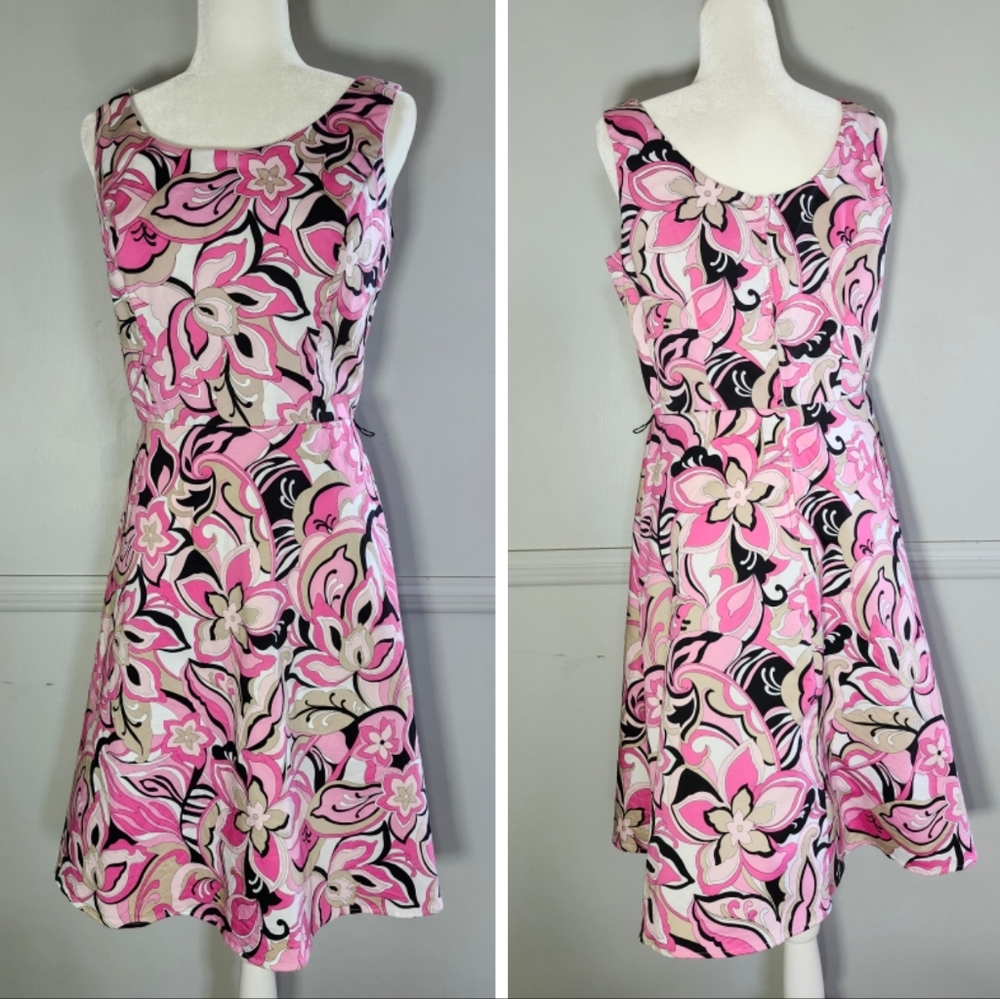 Vintage Sheri Martin NY Pink and Black Floral A-Line Dress